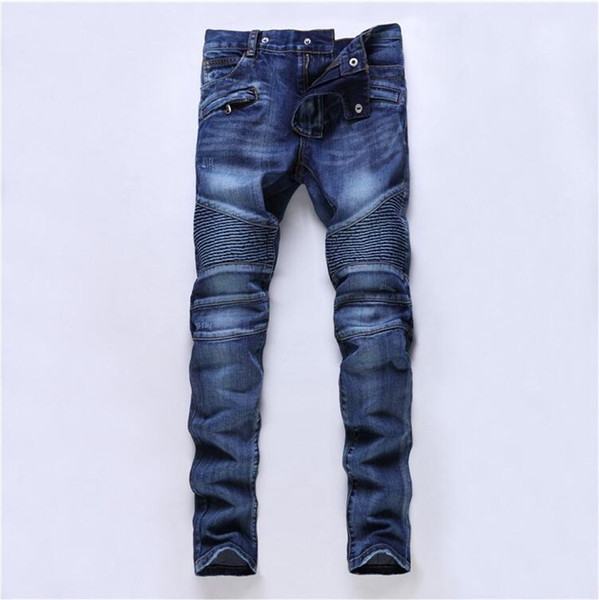 2018 New Designer Fashion Mens Jeans Skinny Pants Slim Motorcycle Biker Denim Pants Casual Luxury Straight Jeans Fashion Distressed Ripped