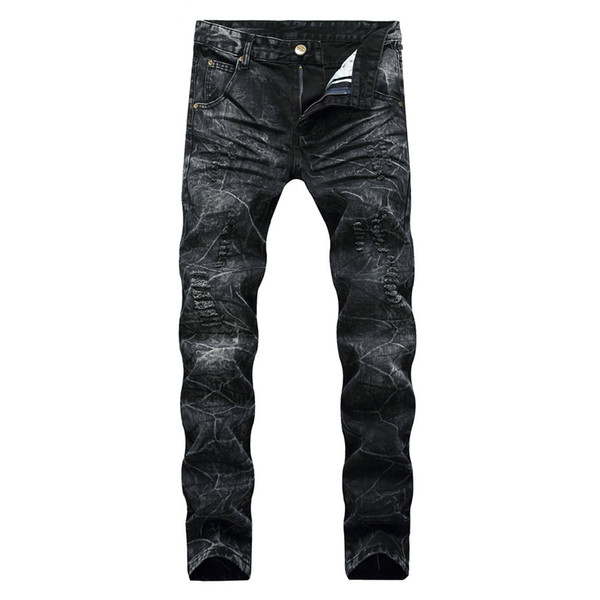 Men Distressed Ripped Jeans Fashion Designer Straight Motorcycle Biker Jeans Fation Denim Pants Streetwear Style Jeans Cool Size 28-40