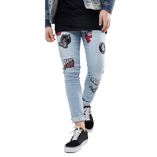 Men's Skinny Embroidery Fashion Casual Hip Hop Pencil Printed Jeans V1207-001