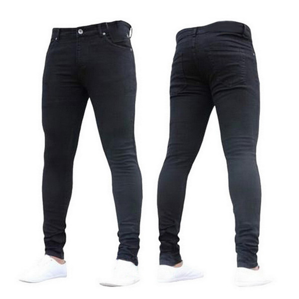 Puimentiua Men Jeans Brand Slim Denim Pants Skinnt Jeans Pants For Man Hot Sale Black Blue Stretch Trousers Pencil