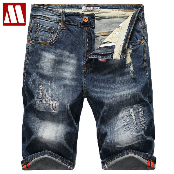 2019 Summer Man elastic Ripped Short Jeans Men's Fashion Casual Slim Fit Stretch Denim Shorts High Quality Male Brand Clothes