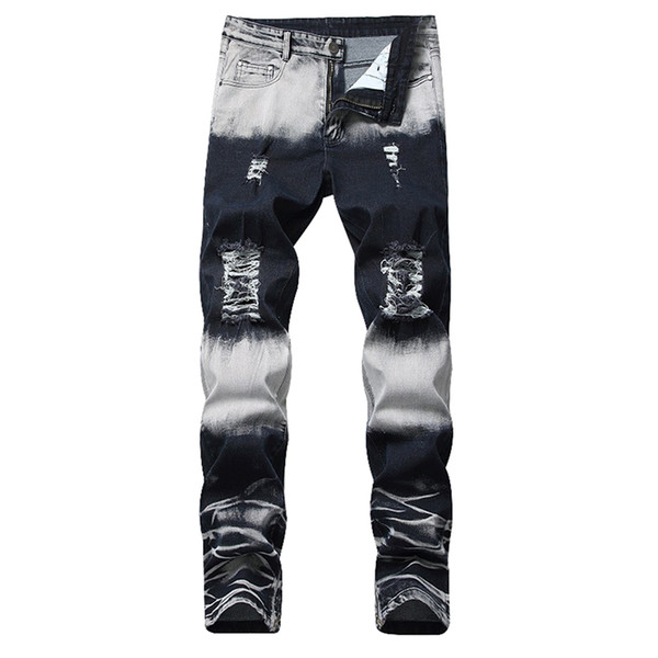 New Straight Brand Men Ripped Jeans Trousers Fashion Brand Design Denim Pants Retro Sexy Hole Personality Ripped Jeans