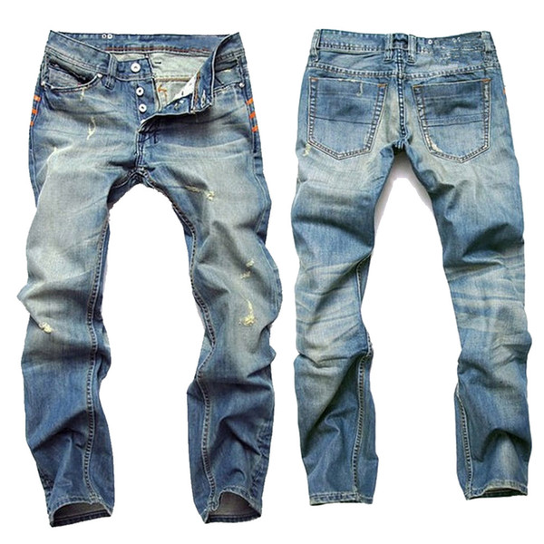 Man Fashion Designer Jeans Men Cotton Straight Dark Blue Zipper Jeans Ripped Cylinder Thin Cowboy Jean Trousers