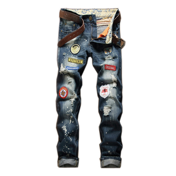 Skinny Jeans Men Ripped Destroyed Harem Pants Male Hole Distressed Mens Biker Jeans Streetwear Hip Hop Pants Slim Denim Jeans