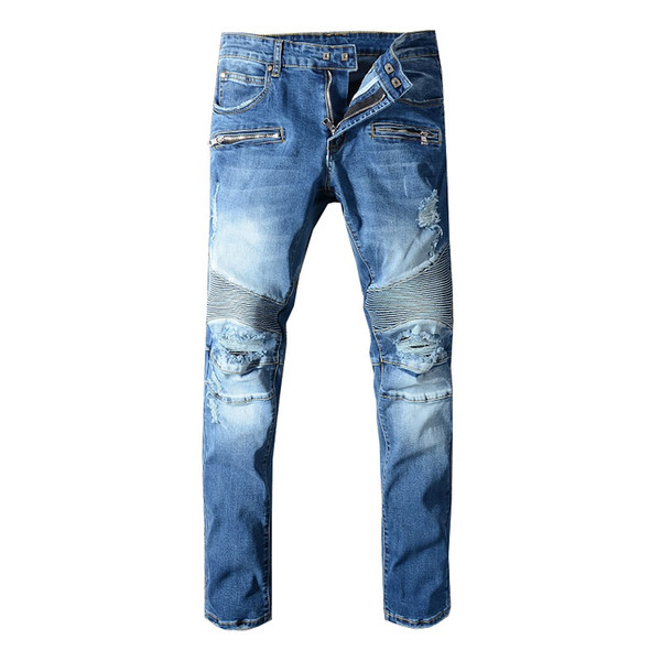 High Quality New Jeans Men Blue Casual Skinny Jeans Men Slim Zipper Biker Hip Hop Ripped For Stretch Denim Pants