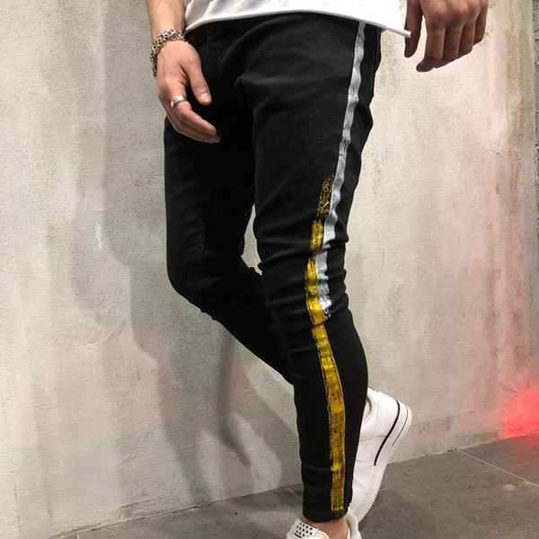 Brand Designer Slim Fit Ripped print Jeans Men Hi-Street Mens Distressed Denim Joggers Knee black Destroyed mens jeans brand