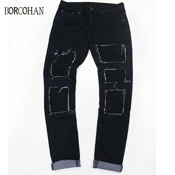 Men's slim jeans Skinny jeans Ripped black pants yk155