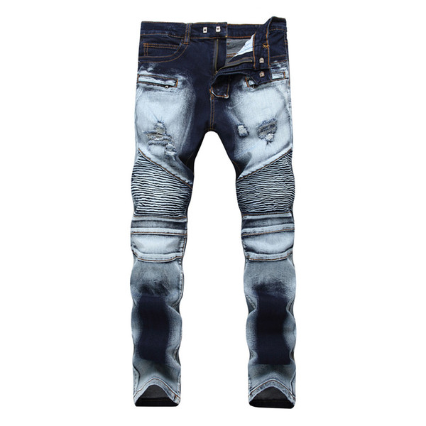 2019 Hot Sale Mens Ripped Jean Slim Elastic Jeans Slim Straight Biker Denim Hip Hop Pants Plus Size Trousers