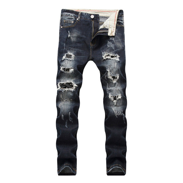 2019 New Style Hip Hop Men Jeans Slim Skinny Multi Hole Denim Distressed Black Casual Pants For Men