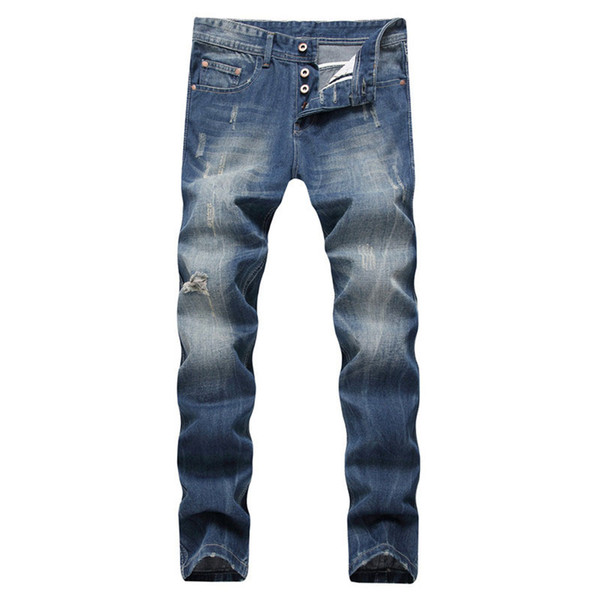 2019 New Men Jeans Business Casual Straight Slim Fit Blue Jeans Stretch Ripped Denim Pants Classic Cowboys Trousers