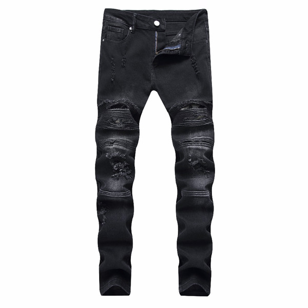 2018 new man jeans black summer dress fear of god knees holes and spliced Male Casual jeans hip hop skinny jeans men