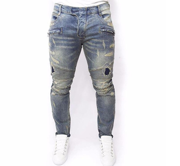 Plus Size 2018 New Men Brand Clothing Casual Mens Jeans Skinny Slim Biker Jeans Denim Long Pants ripped homme