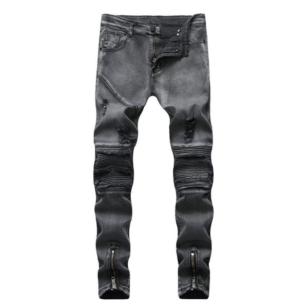 2019 Spring Jeans Men Casual Washed Shinny Denim Jeans Male Fashion Ripped Hip Hop Slim Zipper Pencil Pants Plus Size