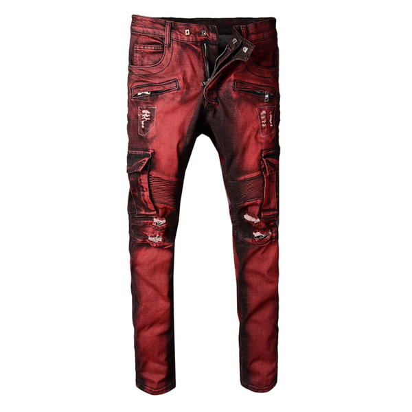 SexeMara NEW ITALY STYLE distressed men destroyed pants snake skin patches black Skinny Biker Slim Jeans Pants #1043