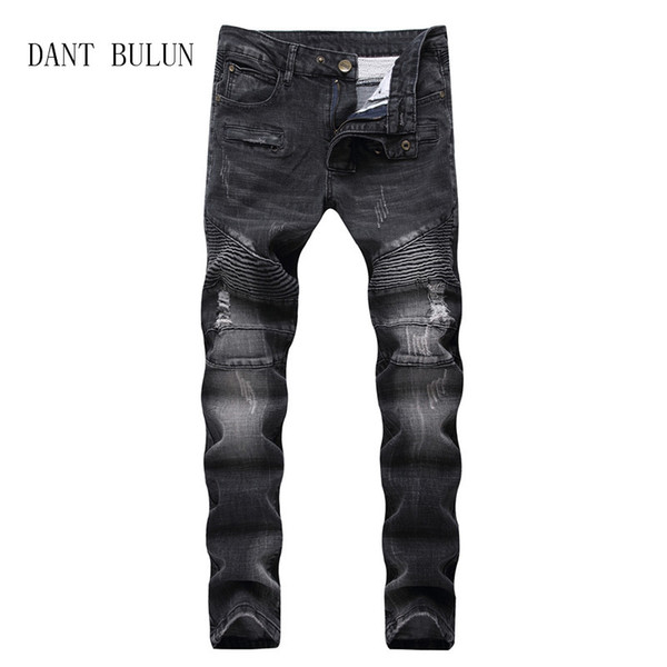 DANT BULUN High Quality Fashion Men's Jeans Biker Jeans Hip hop Straight Skinny Ripped Black Denim Pants Nightclub Trousers