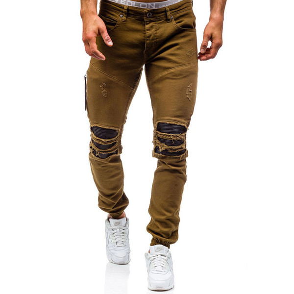 Men Hole Distressed Jeans Skinny Jeans Ripped Slim Mens Biker Fashion Trousers Medium Wash Streetwear Hip Hop Pants Jogger