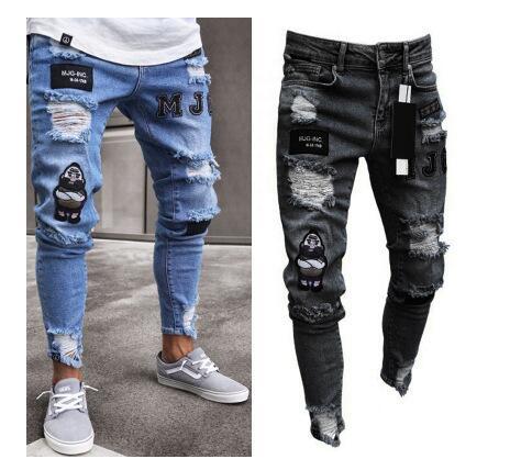 2019 men's zippered hole jeans fashion casual tight-fitting light-colored hole feet pants carefully designed casual jeans S-3XL three colors