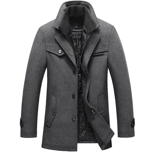 2018 New Men Winter Wool Coat Slim Fit Jackets Mens Casual Thick Cotton Warm Outerwear Jacket Coats Man Pea Coat Plus Size M-5XL