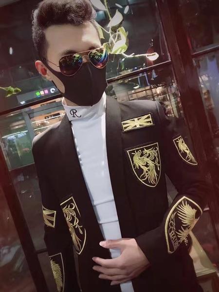 2017 new BM star with high-end embroidery suit men's suits jacket jacket go-out Korean Slim hair stylist