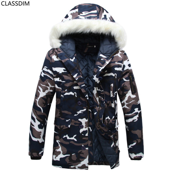 Winter Couple Models Camouflage Colored Cotton Coat Big Yards Long Section Fur Collar Hooded Cotton Jacket Size S-6XL