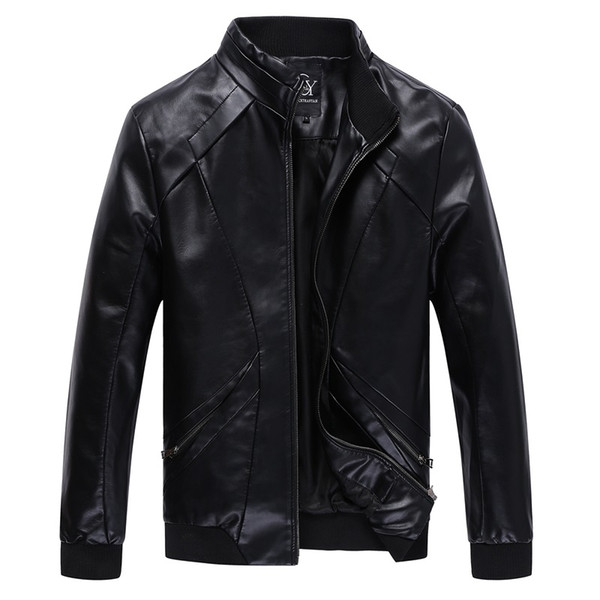 Men's Large Size PU Material Fashion Leather Jacket Black Blue Brown Premium Quality High Quality Motorcycle Men's Leather Jacket