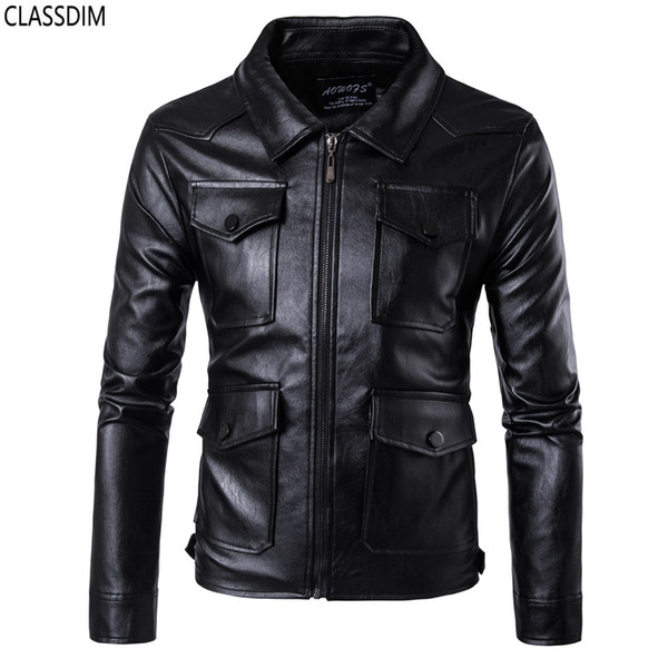 Men's Large Size Multi-pocket Leather Jacket Men's New Fashion Locomotive Leather Jacket Stand Collar Thin Casual Jacket Size M-5XL