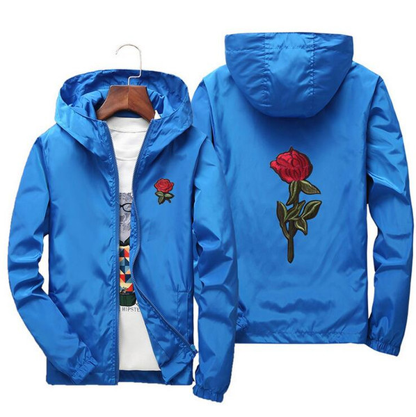 Men's Rose Embroidery Spring Thin Windproof Outdoor Jacket Parent-Child Clothing Couples Style Simple Fashion Large Size Sports Jacket