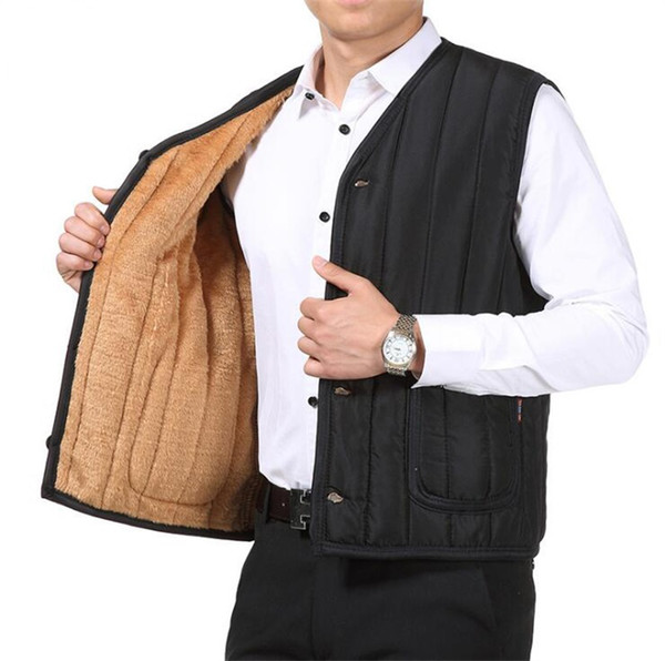 Middle-aged And Old Men's Autumn And Winter Thick Warm Vest Men's High Quality Solid Color Simple Classic Cold Vest