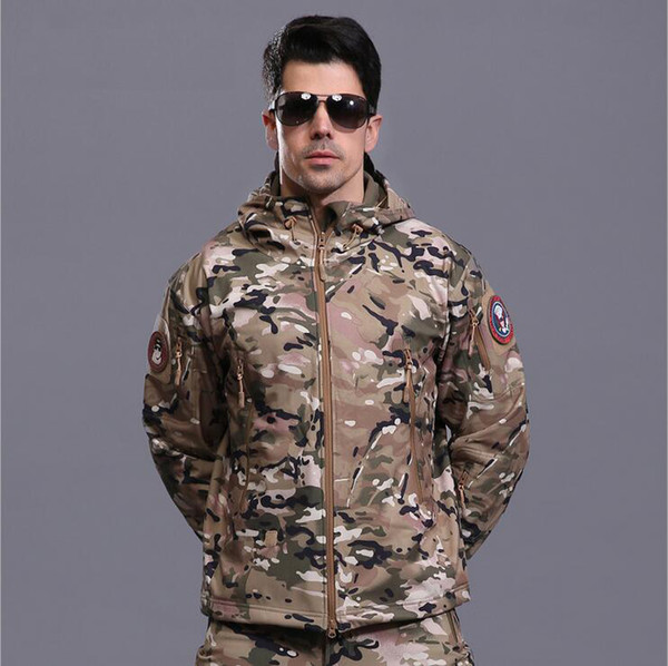 Men's TAD Sharkskin Softshell Outdoor Jackets Men's Outdoor Camouflage Fleece Windproof Warm Men's Hooded Jacket Size S-3XL