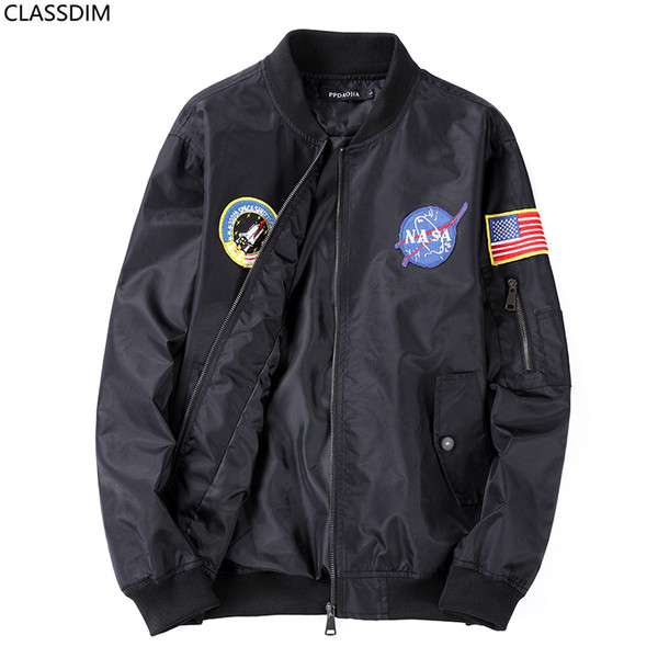 NASA Men Bomber Pilot Jacket American Flag Micro-Elastic Thin Jacket Black And Army Green Casual Jacket Size M-5XL