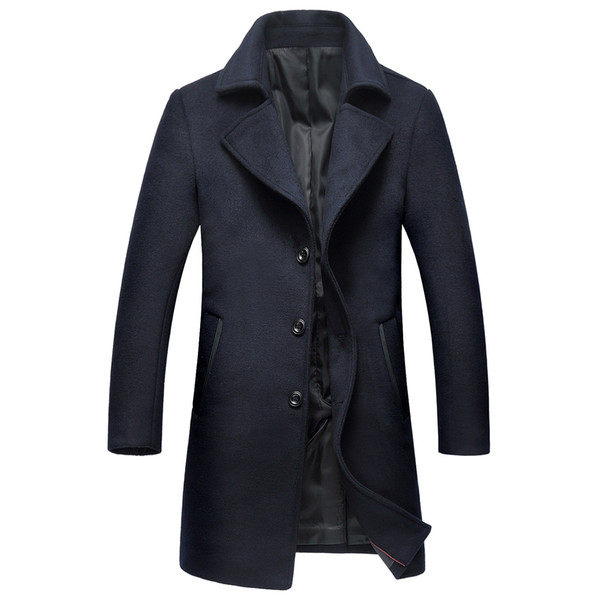 Shanghai Story Men's Fall Winter Warm Long Wool Coat Business Male Solid Color Large lapel Overcoat Single Breasted Jacket