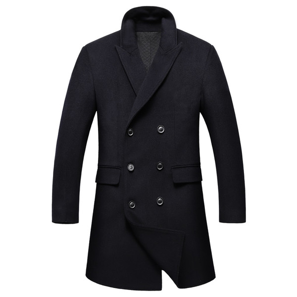 Shanghai Story 2018 Winter Business Long Mens Coat Slim Double Breasted Mens Peacoat Casual Fashion Mens Wool Jacket