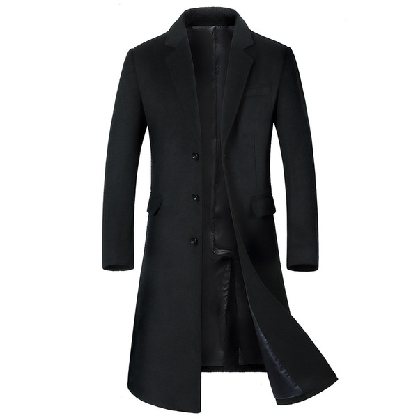 Shanghai Story Autumn/Winter Mens Silm Fit Long Wool Blend Trench Coats Fashion Solid Overcoat Sobretudo Masculinos Inverno