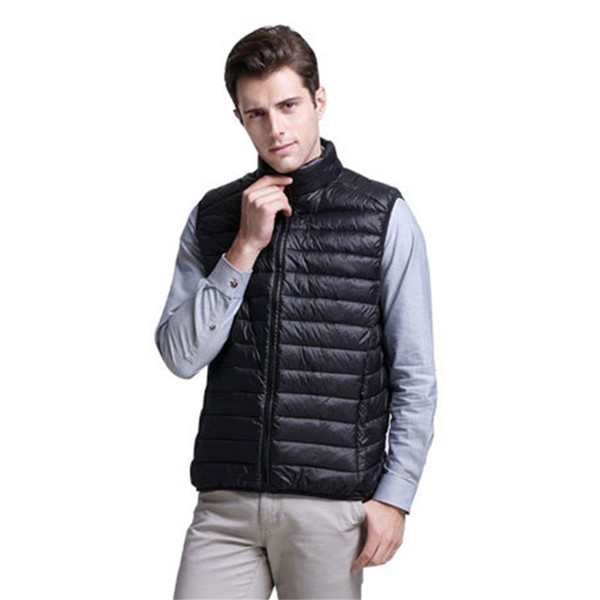 Fall winter new Brand solid down vest men stand collar casual ultralight sleeveless jacket waistcoat 90% white duck down