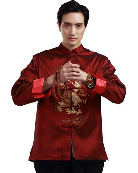 Shanghai Story Faux Silk long sleeve tang suit chinese traditional clothes double dragon embroidery mandarin collar shirt Chinese Top