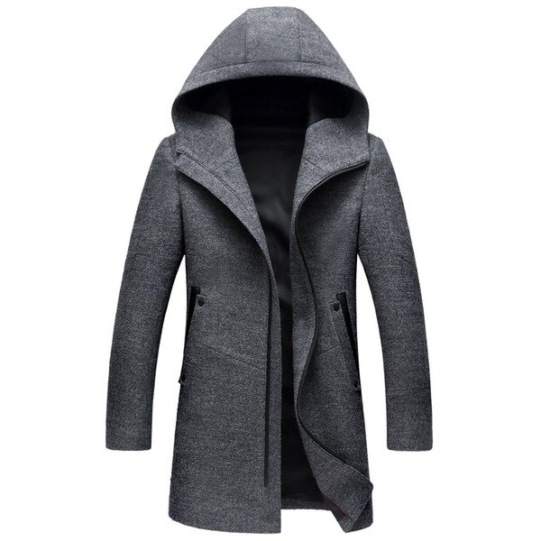 Shanghai Story Autumn New Long Hooded Mens Coats Overcoats High Quality Black Grey Colors Mens Wool Jacket