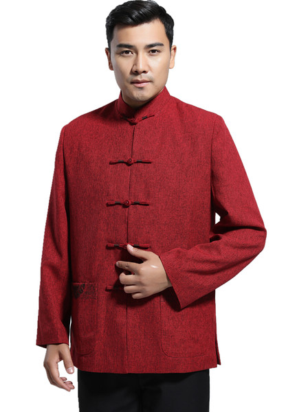 Shanghai Story Blend Woolen Chinese Vintage jacket Men's Clothing National Trend Jacket Coat Outerwear Tang Suit Red