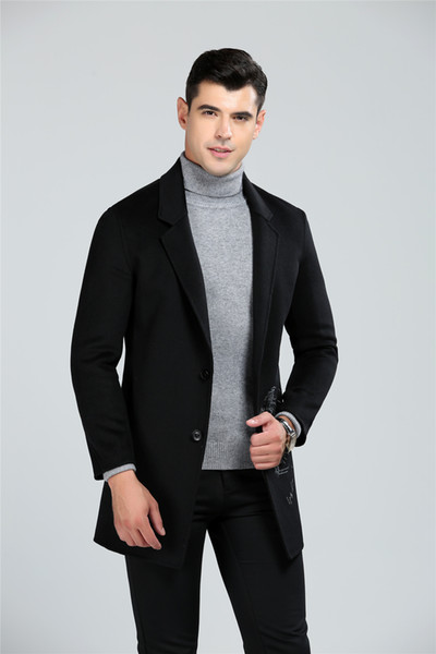 Shanghai Story Men's Wool Jackets New Fall & Winter Long Paragraph Embroidery Woolen Coat Solid Color Cashmere Coat