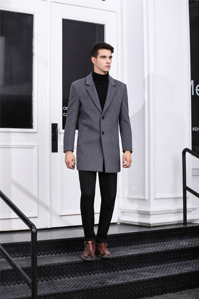 Shanghai Story 2022Winter Business Long Mens Coat Slim Single Breasted Mens Peacoat Casual Fashion Mens Wool Jacket