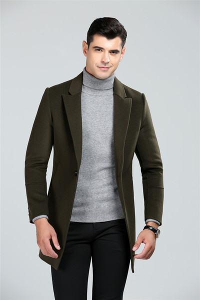 Shanghai Story Men's Wool Jacket Coat single button men's Double Sided fleece coat long Classic trench coats