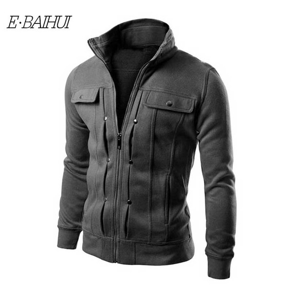 E-BAIHUI Slim Solid Color Sweater Long Sleeve Men Jacket Coat zipper Men Clothing Fashion Pullover Fleece Jacket TETE-W70