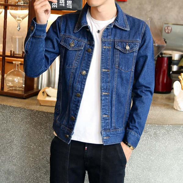 E-BAIHUI Spring Jacket men M-4XL Men Jean Jackets Dark Blue Black Clothing Denim Jacket Fashion Man Jeans Jacket 801