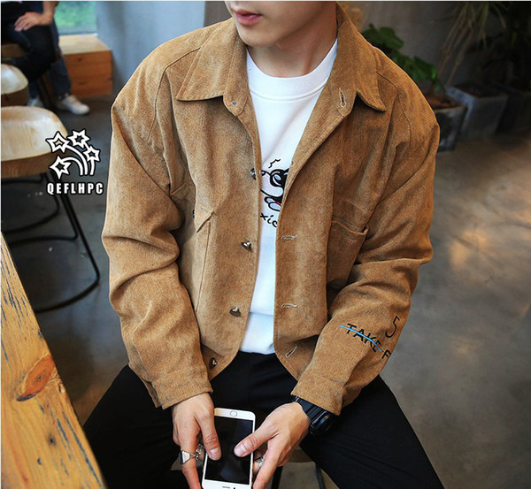 Autumn winter Men jacket Fashion casual jacket Youth jacket Loose coat Jackets Men Outerwear & Coats Lapel Neck Long Sleeve Corduroy AJ23