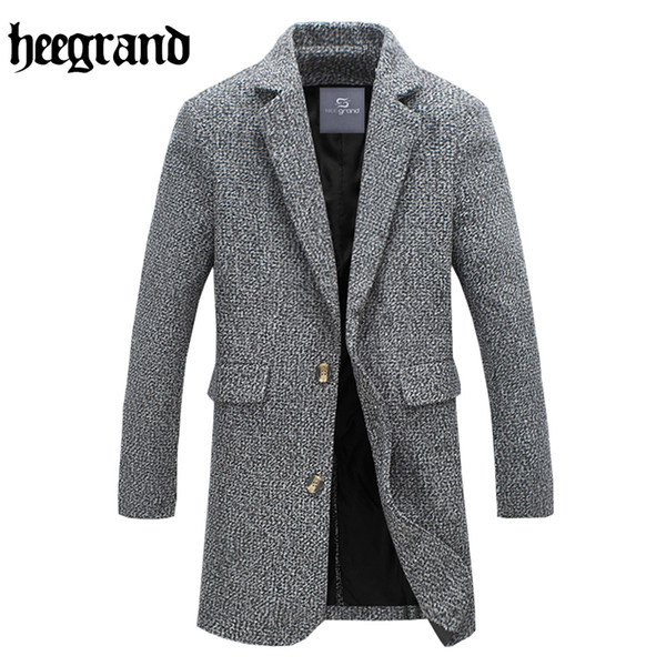 Wholesale- HEE GRAND 2017 New Style Men Short Coat Long Sleeve Solid Color Half Waist Casual Overcoat Male Wool Blend MWN222