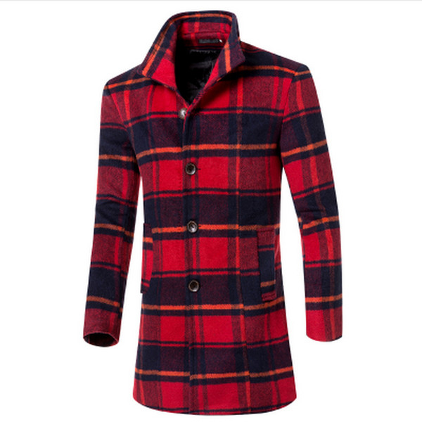 Fall-mens cashmere coat double-breasted plaid one-piece suit 2015 new autumn and winter fashion men's long-sleeved woolen coat jacket