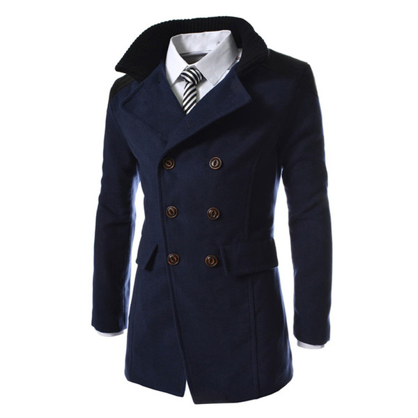 Men Jacket Warm Winter Double Breasted Trench Long Outwear Button Smart Overcoat Casual Fashion roupas masculina #4D05 #F