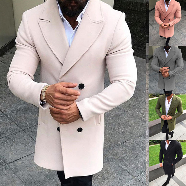 2019 New Fashion Men Winter Warm Blends Jacket Coat Men Casual Lapel Outwear Overcoat Long Jacket Peacoat Mens Long Blends Coats