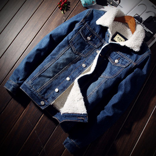 Men Jacket and Coat Trendy Warm Fleece Denim Jacket Outwear Male Cowboy Clothes homme S-2XL 2018 Winter Fashion Mens Jean