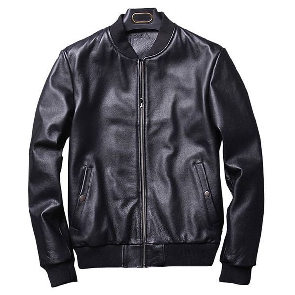 Autumn Fashion Real Leather Jacket Men Classic Bomber Style Motorcy Genuine Leather Jacket Men Black Sheepskin New