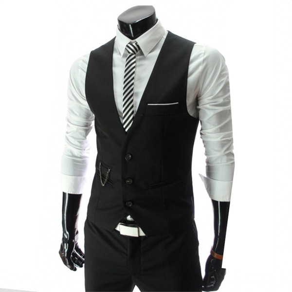 Suit vest overalls vest shoulder men's solid color V-neck single-breasted S-XXXL casual sleeveless dress business jacket